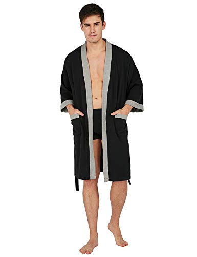 YIMANIE Men's Waffle-Weave Kimono Robe Cotton Spa Bathrobe Lightweight Soft Knee Length Sleepwear …