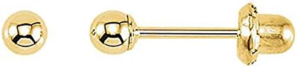 14K YELLOW GOLD BALL INVERSESS PIERCING EARRINGS (3 MM)