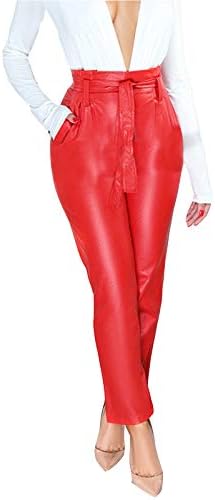FEIYOUNG Sexy Womens Faux Leather High Waisted Leggings PU Elastic Shaping Hip Push Up Pants