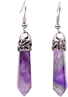Purple Fluorite Crystal (Amethyst) Drop Hook Earrings (In Organza Bag)