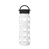 Lifefactory 22-Ounce BPA-Free Glass Water Bottle with Classic Cap and Silicone Sleeve, Optic White