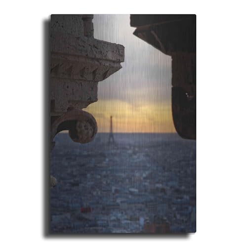 Luxe Metal Art 'Distant Eiffel Tower' by Sebastien Lory, Metal Wall Art, 12"x16"
