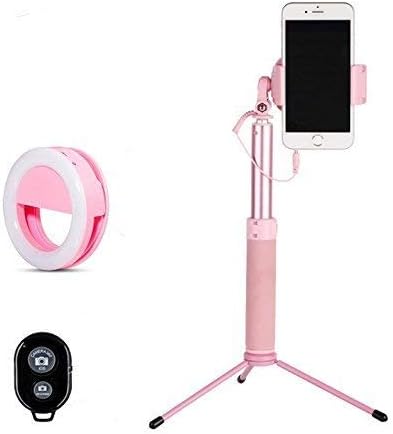 Selfie Stick Bluetooth, 1.12M Extendable Selfie Stick with Ring Light Wireless Remote and Tripod Stand for iPhone X/iPhone 8/8 Plus/iPhone 7/iPhone 7 Plus/Galaxy S9/S9 Plus/Note 8/S8/S8 Plus (pink)
