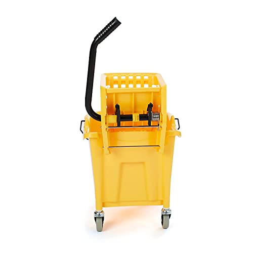 Amazon Basics Side Press Wringer Combo Commercial Rectangular Mop Bucket on Wheels, 35-Quart, Yellow