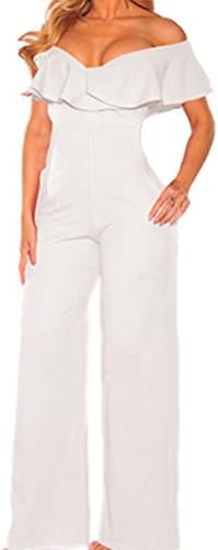 AVINE Women's Sexy V Neck High Waist Clubwear Wide Leg Long Pants Jumpsuit Rompers (Large, White 2)