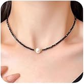 Octwine Black Simple Shiny Crystals Rhinestones Choker Cute Pearl Pendant Party Prom Choker Necklace Elegant Minimalist Necklace for Women