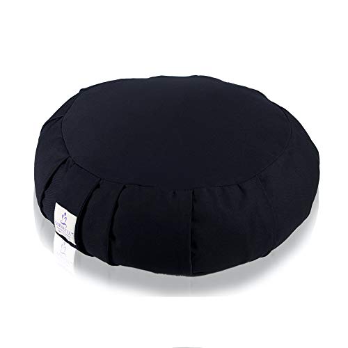 OMMETTA Waterproof Meditation Cushion – Natural and Organic Filled Yoga Pillow with Removable Machine Washable Anti-UV Cover [7 Colors – Round, Crescent] (Round Cover Only – Black, Round Cover Only)