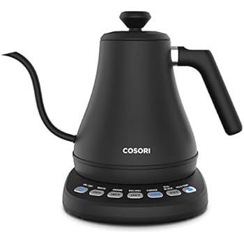 COSORI Electric Gooseneck Kettle with 5 Variable Presets, Pour Over Coffee Kettle & Tea Kettle, 100% Stainless Steel Inner Lid & Bottom, 1200 Watt Quick Heating, 0.8L, Matte Black