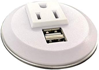 Pwr Plug Power Grommet for Desk Office Furniture Fits 2"-2.5" Standard Grommet Hole 1 AC Outlets 2 USB Charging Ports ETL Listed (White - Round)