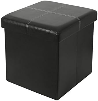 iTIDY Ottoman-Folding Storage Ottoman,Cube, Seat,Foot Rest Stool,Coffee Table,Puppy Step,Storage Chest,Faux Leather,Black