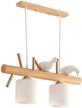 TopDeng Wood Nordic Chandelier, E26 Pendant Light with Glass Modern Decor Bird Light Fixture for Kitchen Island Restaurant Hallway Living Room-2 Light