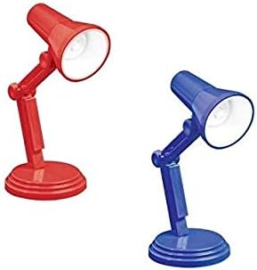 Invero Twin Pack Compact 2 in 1 Mini Desktop Reading Book LED Bright Lamp with Hanging Clip Ideal for Bedrooms, Office, Travels, Gifts and more - Battery Powered (Blue and Red)