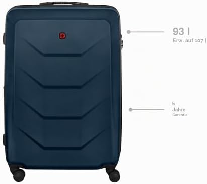 Prymo Large Hartschalenkoffer mit 4 Rollen, Trolley, Groß, 93 (107) l, Sicherheitsschloss, Damen Herren, Reisen Urlaub, Blau, 653634