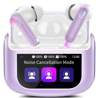 2026 Wireless Earbuds, Bluetooth 5.4 Headphones In Ear with Multifunctional Touch Screen, 48H HiFi Stereo Ear Buds with ANC/ENC Noise Cancelling/Transparency Mode, 5 EQ Modes, IPX7 Earphones, Purple