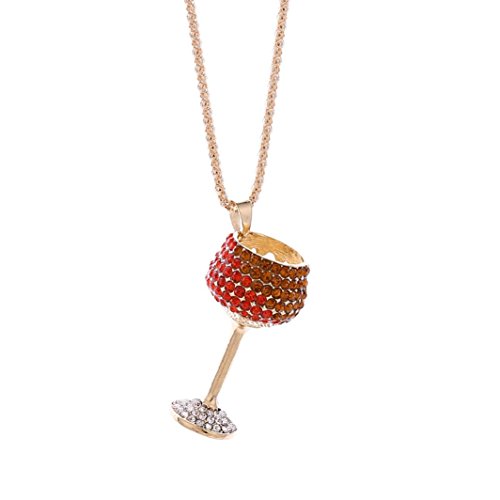 Fashion Wine Glass Necklace, Unpara Charm Women Colorful Crystal Rhinestone Cute Pendant Sweater Necklace For Different Occasion (Red)