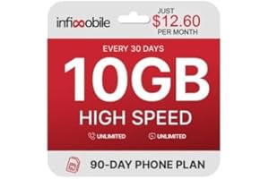 $12.6/Month | Infimobile Prepaid Unlimited Plan: 3 Months | 10GB High-Speed Data Per Month | Unlimited Data Talk & Text | Prepaid Plan Service SIM Card | Nationwide Coverage | 4G, 5G Network