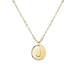 Gold Initial Necklace Initial Disc Necklace Mothers Day Gift Bridesmaid Jewelry Gift for Her (J)
