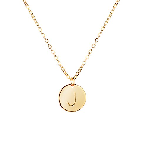 MignonandMignon Gold Initial Necklace Initial Disc Necklace Bridesmaid Jewelry Gift for Her (J)