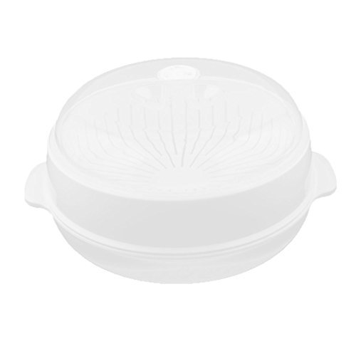 DealMux Plastic Household Cookware Round Food Dumpling Crab Fish Microwave Steamer White
