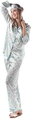 momomio Satin Pajamas for Women Long Sleeve Button Down Womens Pajama Sets Loungewear Sleepwear Gift Eye Mask Included