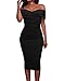 Tiksawon Womens Sexy Ruched Off Shoulder Bodycon Clubwear Stage Dress L Black