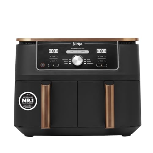 Ninja Foodi MAX Dual Zone Heißluftfritteuse, 9,5L Airfryer, 2 Fächer, mit Zange, Antihaftbeschichtung, spülmaschinenfeste Körbe, 6-in-1, Amazon Exklus