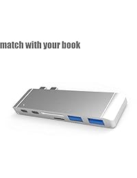 Concentrador C USB, 6 en 1 Adaptador USB C premium con puerto de carga tipo C, Thunderbolt 3 de 40 Gb, Lector de tarjetas SD   Micro SD, 2 puertos USB 3.0 para MacBook Pro 2017 2018 y más dispositivos USB C, gris ( Plata)