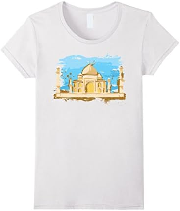 Women's Taj Mahal T-shirt, Paint Splatter, Agra, India, Zany Brainy Small White