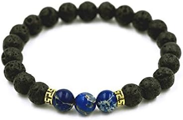 Diffuser Bracelet w/7 Chakra Lava Stones-Mens Womens Genuine Yoga Bracelet For Healing, Aromatherapy, Meditation, Natural Essential Oils, Self Confidence, Love FREE AROMATHERAPY BOOK (3 Blue Regalite)
