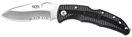 SOG Specialty Knives & Tools SP01-CP Sogzilla Knife with Serrated Edge Folding 3.25-Inch Steel Clip Point Blade and GRN Handle, Satin Finish