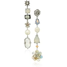 Badgley Mischka Womens Asymmetrical Opal Crystal Linear Drop Earrings, Silver Tone, One Size