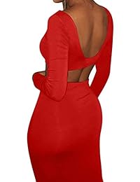 GOKATOSAU - Vestido sexy de manga larga para mujer, 2 piezas