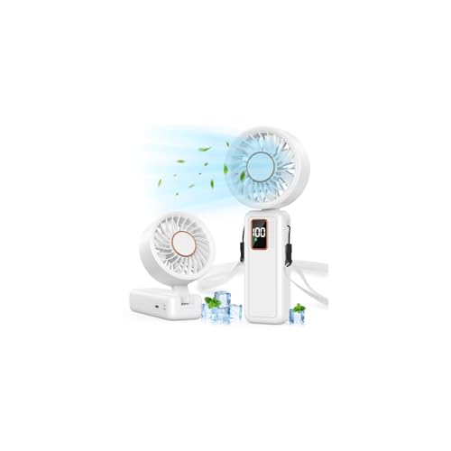Handheld Fan, 3 in 1 Portable Fan, Mini Fan Battery 6000mAh Rechargeable, Digital Display, 120° Folding, 5 Speed, Quiet Fan Ideal for Travel, Office, Home