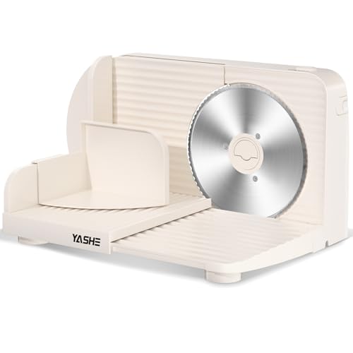 YASHE 180W Electric Folding Home Slicer with 17cm Serrated Blade, Adjustable Thickness 0-15mm, Easy to Clean and Safe Design for Meat, Cheese, Bread, Vegetables