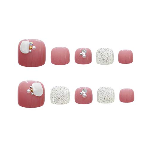 24pcs/set Glitter False Toenails with Glue On Nails Acrylic Press On Full Cover Artificial Toenails Pedicure for Women Girls