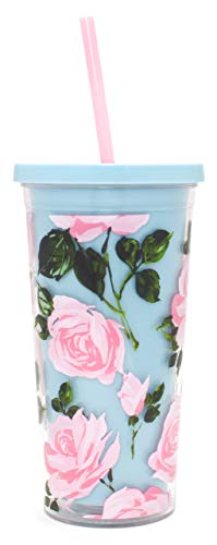 ban.do Floral Insulated Sip Sip Tumbler with Reusable Straw, 20 Ounces (Rose Parade)