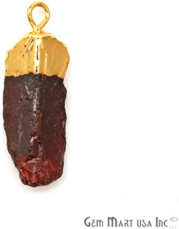 Garnet Rough Connector Pendant, Gold Electroplated, Gemstone Charm, Single Bail, Free Form Pendant, 21x9mm, GemMartUSA (GT-50015)