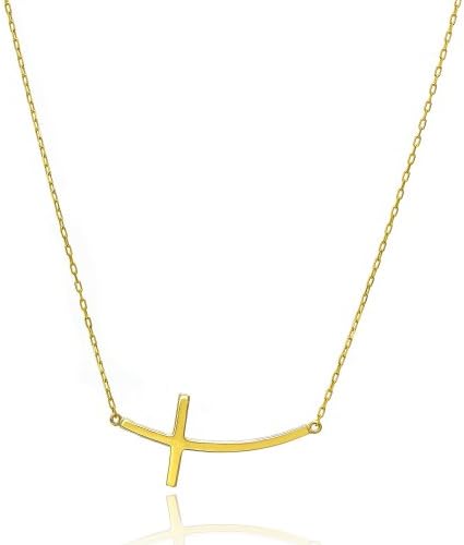 14K Yellow Gold Horizontal Curved Cross Necklace