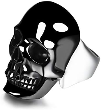 Black Obsidian Carved Gemstone Crystal Skull with Sterling Silver Ring, Skull Jewelry.