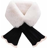 MIUPOO Women Winter Plush Scarf,Fur Scarf Neck Warmer,Womens Fur Collar Scarf,Furry Criss Cross Scarf,Black