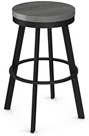 Amisco Warner Swivel Metal Counter Stool in Textured Black Metal and Light Gray Distressed Wood