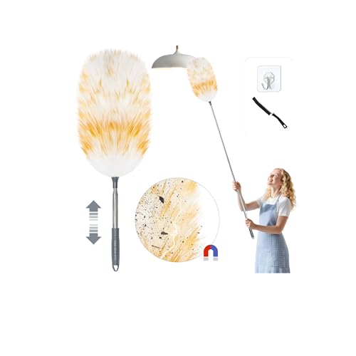 Loveco Staubwedel, Hochwertiger Lammwolle Staubwedel Teleskop Waschbar, Ausziehbar Bis Ca. 130 Cm – Elektrostatische Staubaufnahme Für Decken &Amp; Empfindliche Oberflächen, Kratzfreies Entstauben