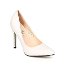 Wild Rose CG63 Women Leatherette Pointy Toe Classic Single Sole Stiletto Pump - White Leatherette (Size: 7.0)