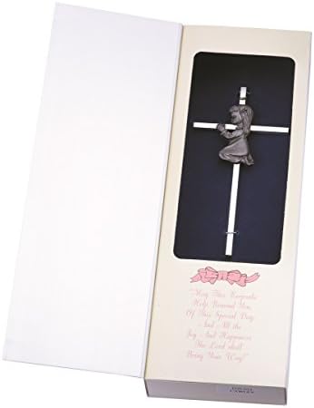 Silver Tone Wall Cross with Fine Pewter Praying Girl Casting, 6 Inch