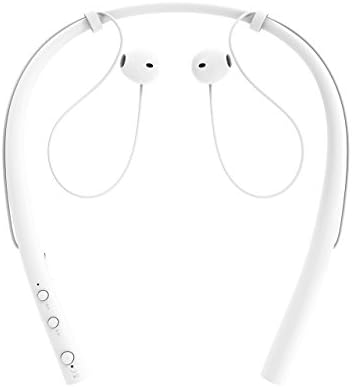 Bluetooth Headphones, DINGQU Foldable Wireless Neckband Headset with Retractable Earbuds, Sports Sweatproof Noise Cancelling Stereo Earphones with Mic (White)