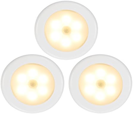 NEW Super Bright LED Amber Motion Sensor Night Light, Wireless Battery-Powered, Stick Anywhere, Indoor, Lights for Kids, Babies, Stairways, Bedrooms, Bathrooms, Kitchen, Pack of 3