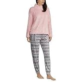 Jane and Bleecker Ladies Cozy Fleece Lounge Pajama Set Pink XXL Womens Sherpa Top and Silky Fleece Jogger