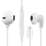 Balance Tech Type C Headphone with Microphone, USB C Earbuds with Mic, USB Type-C Earphones Volume Control, White