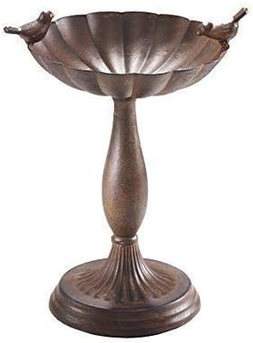linoows Retro Bird Bath in Shell Shape, Antique Bird Bath, Iron Rust Brown