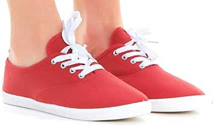 Women Lace up Canvas Shoes, Casual Lightweight Sneakers (9, Orange)